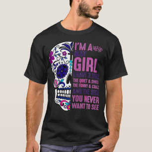 Womens Skull I Have Three Sides 3 May GIrl Meican T-Shirt