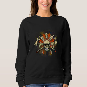 Womens Skull with feather headdress hat and tomaha Sweatshirt