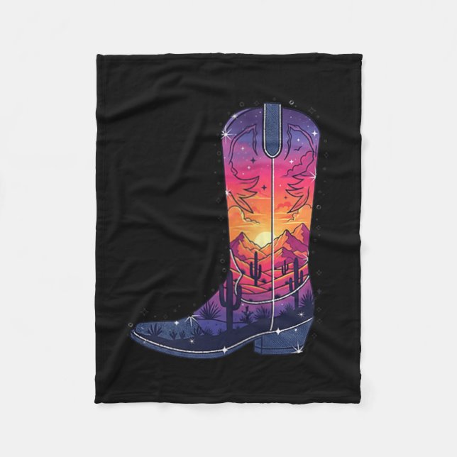 Womens Sky Cowgirl Boot Desert Sunset Dreamers Boh Fleece Blanket (Front)