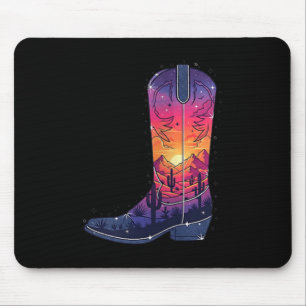 Womens Sky Cowgirl Boot Desert Sunset Dreamers Boh Mouse Pad