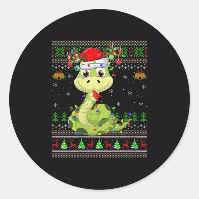 Womens Snake Ugly Christmas Sweaters Reindeer Sant Classic Round Sticker (Front)