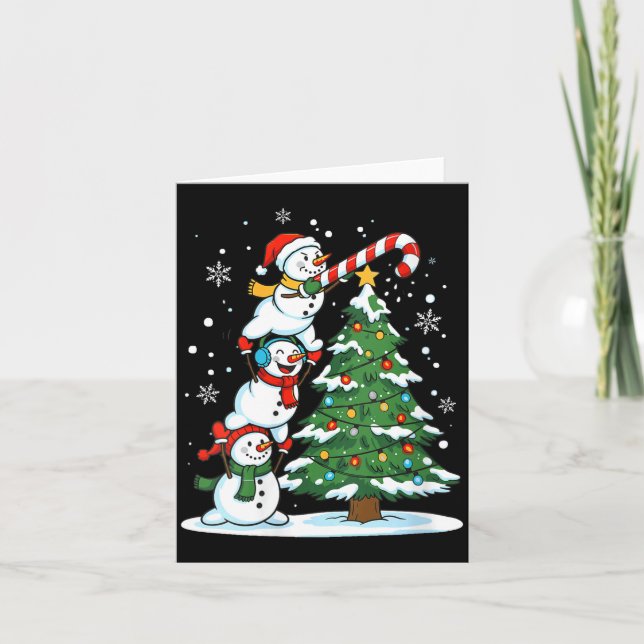 Womens Snowman Candy Cane Christmas Tree Winter Fu Card (Front)