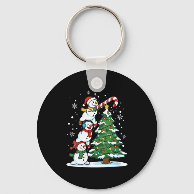 Womens Snowman Candy Cane Christmas Tree Winter Fu Key Ring (Front)
