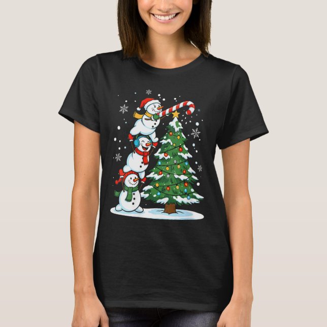 Womens Snowman Candy Cane Christmas Tree Winter Fu T-Shirt (Front)