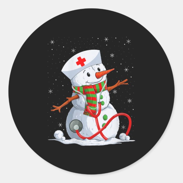 Womens Snowman Nurse Christmas Stethoscope Nursing Classic Round Sticker (Front)