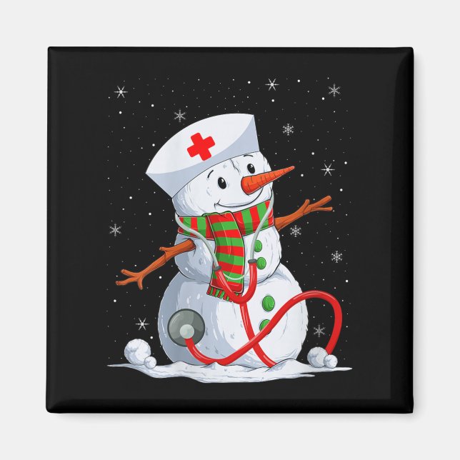 Womens Snowman Nurse Christmas Stethoscope Nursing Magnet (Front)