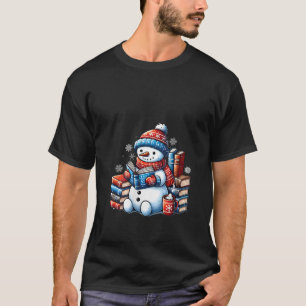 Womens Snowman Reading Book Lovers Christmas Bookw T-Shirt