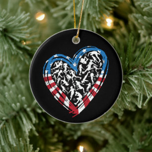 Women's Soccer Heart - USA American Flag Ceramic Ornament