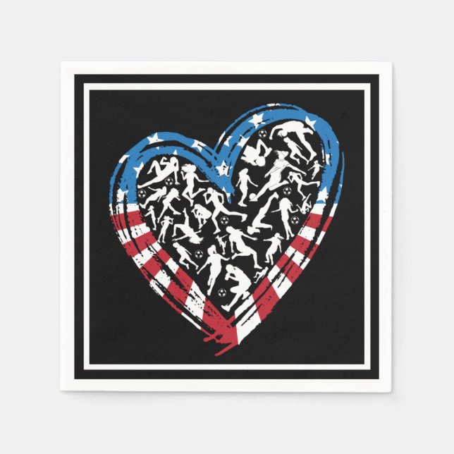 Women's Soccer Heart - USA American Flag Napkin (Front)
