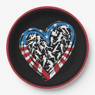 Women's Soccer Heart - USA American Flag Paper Plate