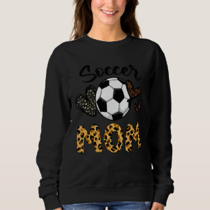 Womens Soccer Mum Heart Leopard Printed Mothers Da Sweatshirt