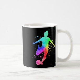 Womens Soccer Player Female Athlete Rainbow Color Coffee Mug
