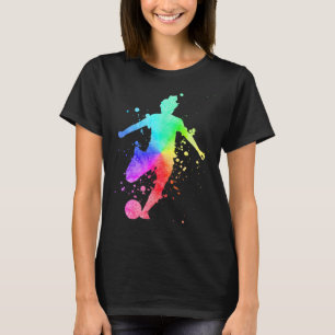 Womens Soccer Player Female Athlete Rainbow Color T-Shirt