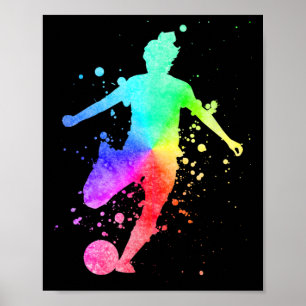 Womens Soccer Player Female Athlete Rainbow Colour Poster