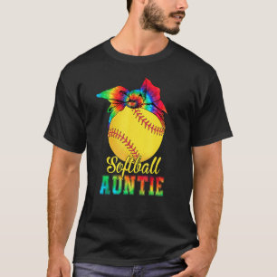 Womens Softball Auntie Tie Dye Softball Mother's T-Shirt