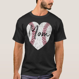 Womens Softball Ball Heart Mom Womens Distressed T-Shirt