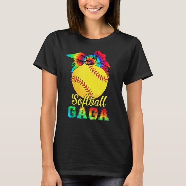 Womens Softball Gaga Tie Dye Softball  Mother's Da T-Shirt (Front)