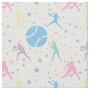 Womens Softball - Girly Baseball Silhouette Stars Fabric