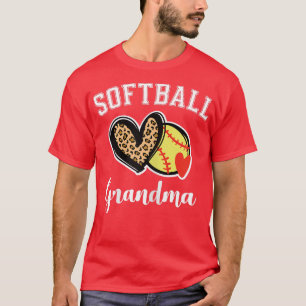 Womens Softball Grandma Leopard Heart Grandmother  T-Shirt