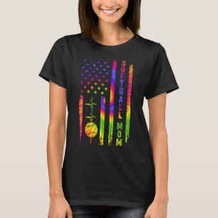 Womens Softball Mum American Us Flag Tie Dye Patri T-Shirt