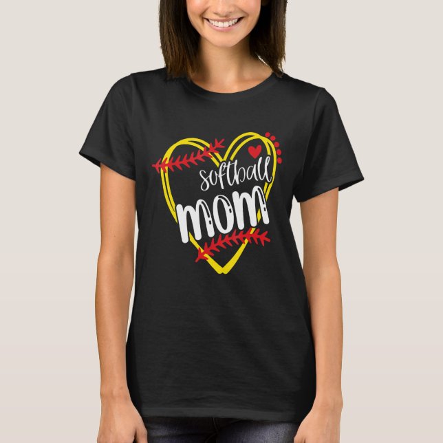 Womens Softball Mum Mama Softball Softball Heart T-Shirt (Front)