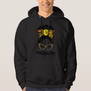 Womens Softball Mum Messy Bun Hair Leopard Mother' Hoodie