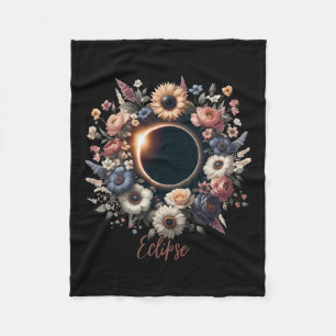 Womens Solar Eclipse Shirt With Floral Flowers Fleece Blanket