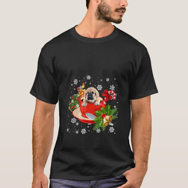 Womens Spanish Mastiff And Coffee Christmas Snow L T-Shirt (Front)