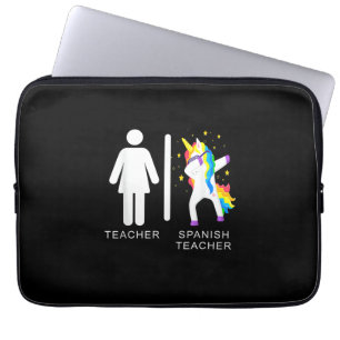 Womens Spanish Teacher Unicorn Dabbing funny spani Laptop Sleeve