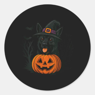 Womens Spooky Black German Shepherd Witch Hat Classic Round Sticker