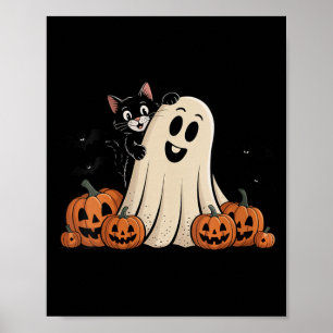 Womens Spooky Cat Ghosts Retro Vintage Halloween Poster