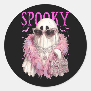Womens Spooky Cute Glam Ghost Sungles Halloween Classic Round Sticker