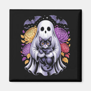 Womens Spooky Ghost Cats Floral Pumpkin Cute Black Magnet