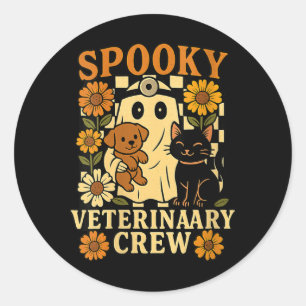Womens Spooky Ghost Holding Black Cat Dog Classic Round Sticker