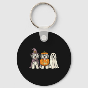 Womens Spooky Ghost Old English Sheepdog Pumpkin Key Ring