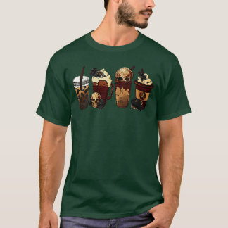 Womens Spooky Season Fall Coffee Horror Movie And  T-Shirt