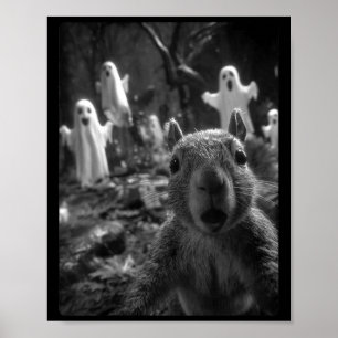 Womens spooky squirrel selfie with ghosts haunted poster