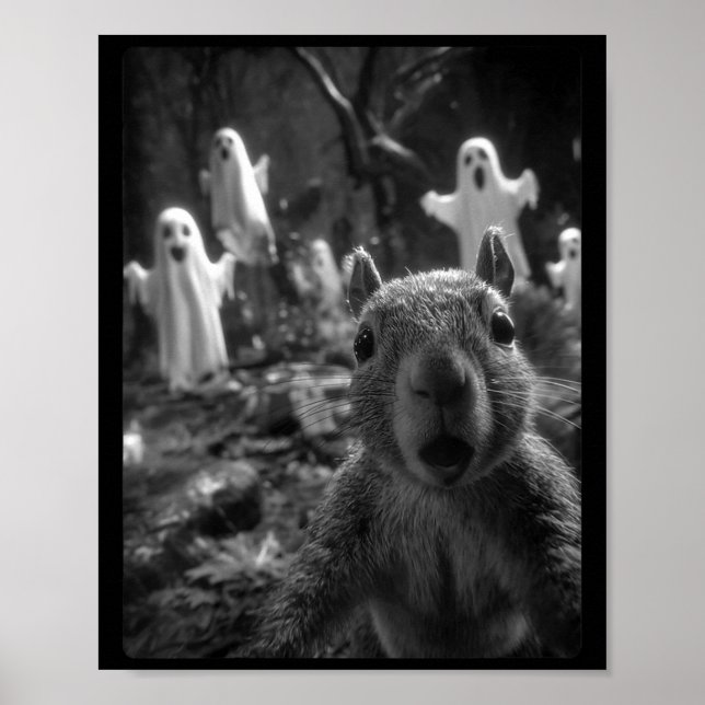 Womens spooky squirrel selfie with ghosts haunted poster (Front)