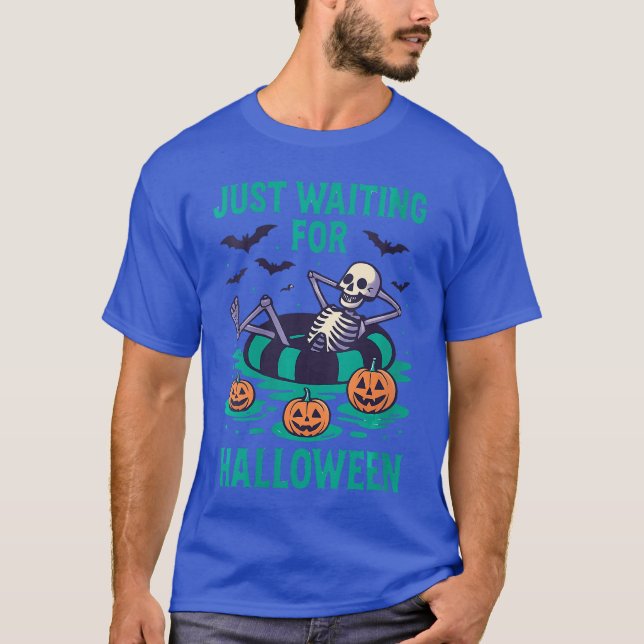 Womens Spooky Summer Skeleton Just Waiting For Hal T-Shirt (Front)