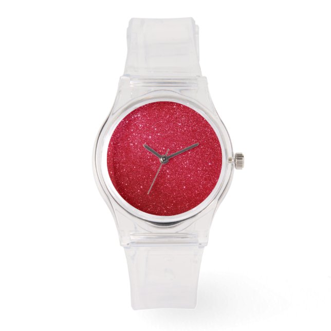 Women's Sporty Hot Pink, Custom Pink Glitter Dial  Watch (Front)
