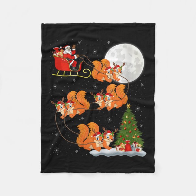 Womens Squirrel Santa Sleigh Flying Funny Magical  Fleece Blanket (Front)