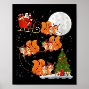 Womens Squirrel Santa Sleigh Flying Funny Magical Poster