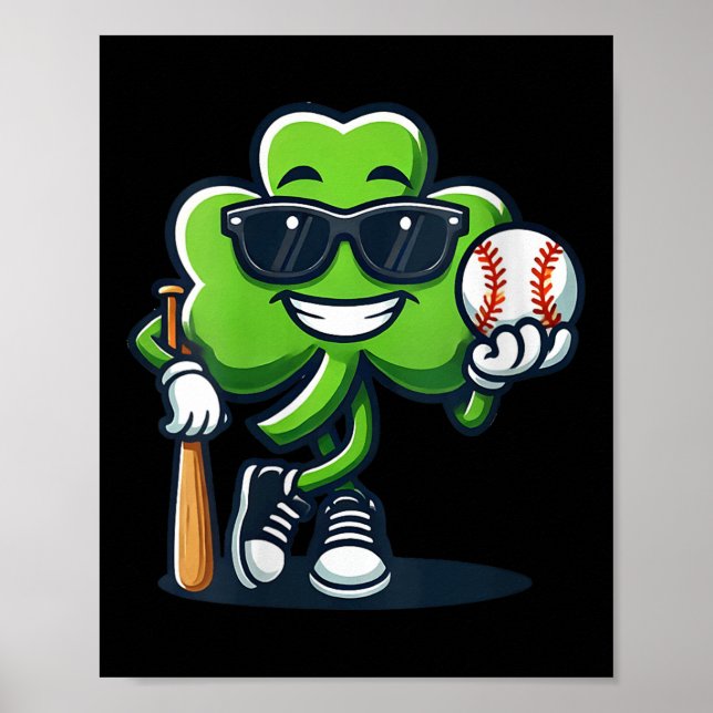 Womens St. Patricks Day Shamrock Playing Baseball  Poster (Front)