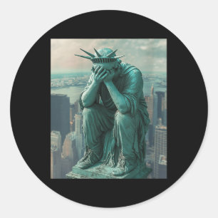 Womens Statue Of Liberty Facepalm V-neck Classic Round Sticker