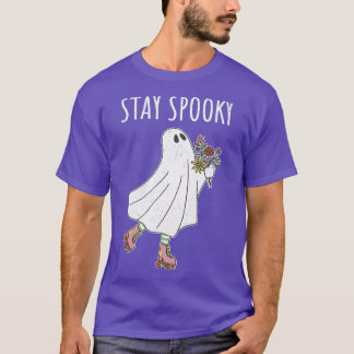 Womens Stay Spooky Cute Roller Skater Woman Ghost  T-Shirt
