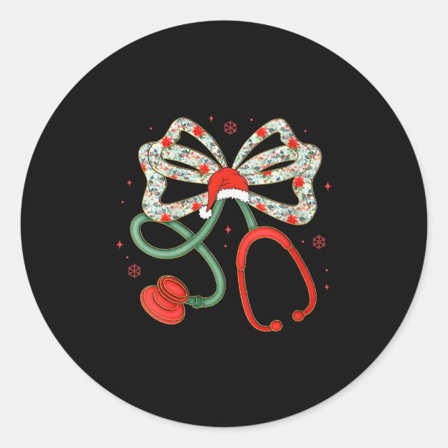 Womens Stethoscope Christmas Nurse Health Worker S Classic Round Sticker (Front)