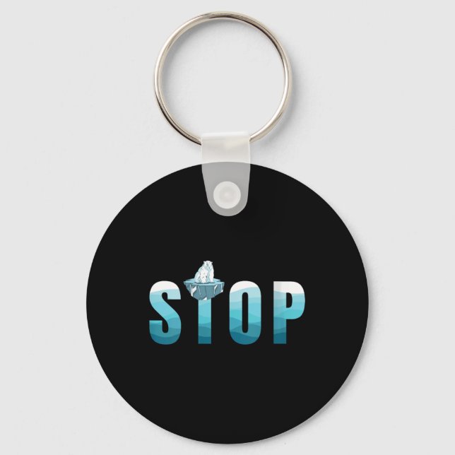 Womens Stop Ocean Pollution Polar Bear Key Ring (Front)