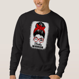 Womens Stroke Warrior Messy Bun Women Wife Stroke Sweatshirt