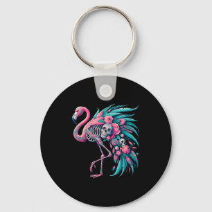 Womens sugar skull mexican flamingo dia de los key ring