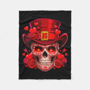 Women's Sugar Skull Valentine Cud Red Roses Couple Fleece Blanket